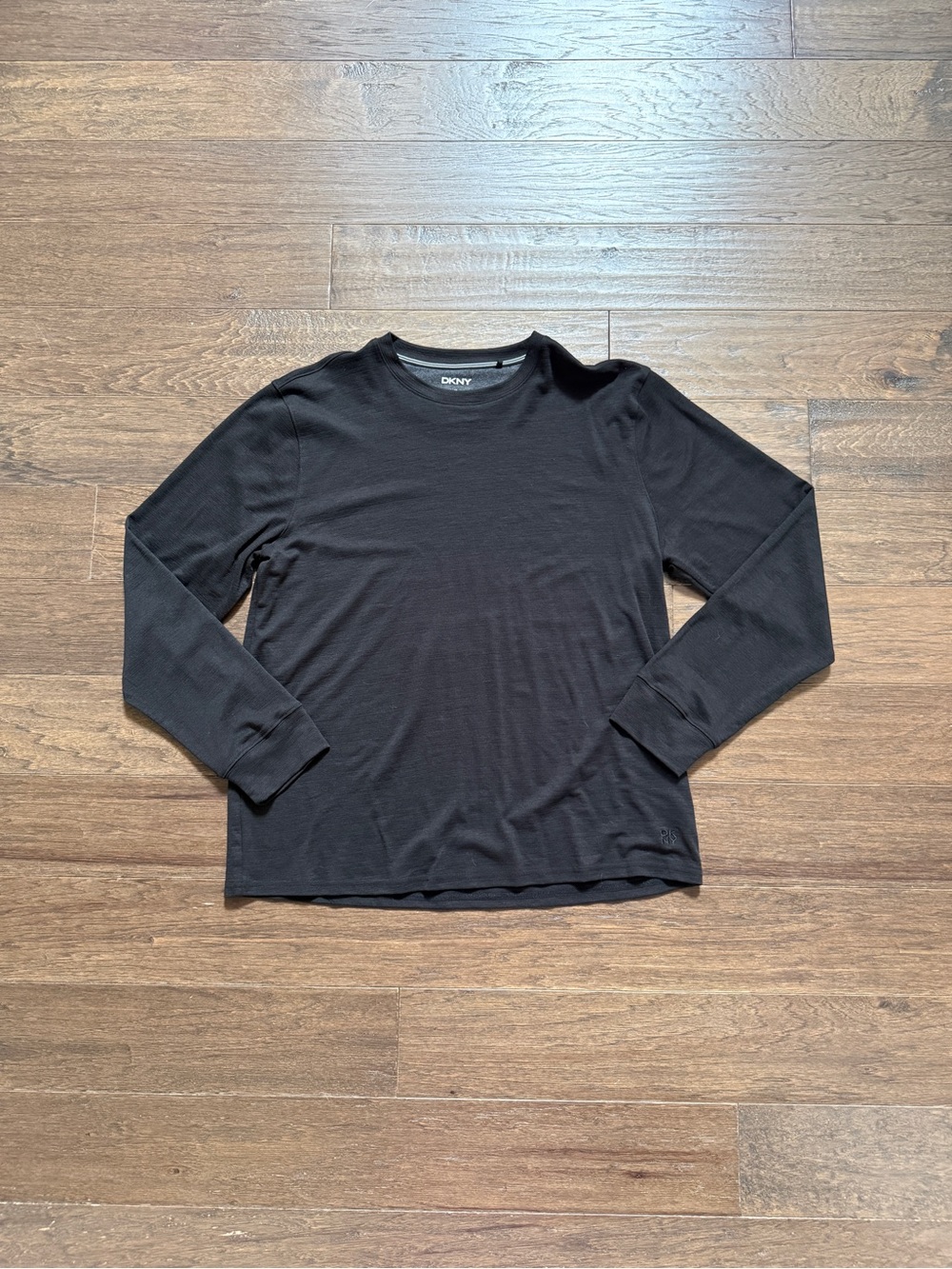 DKNY Men's Black Long-Sleeve Crew Neck Shirt, cotton blend